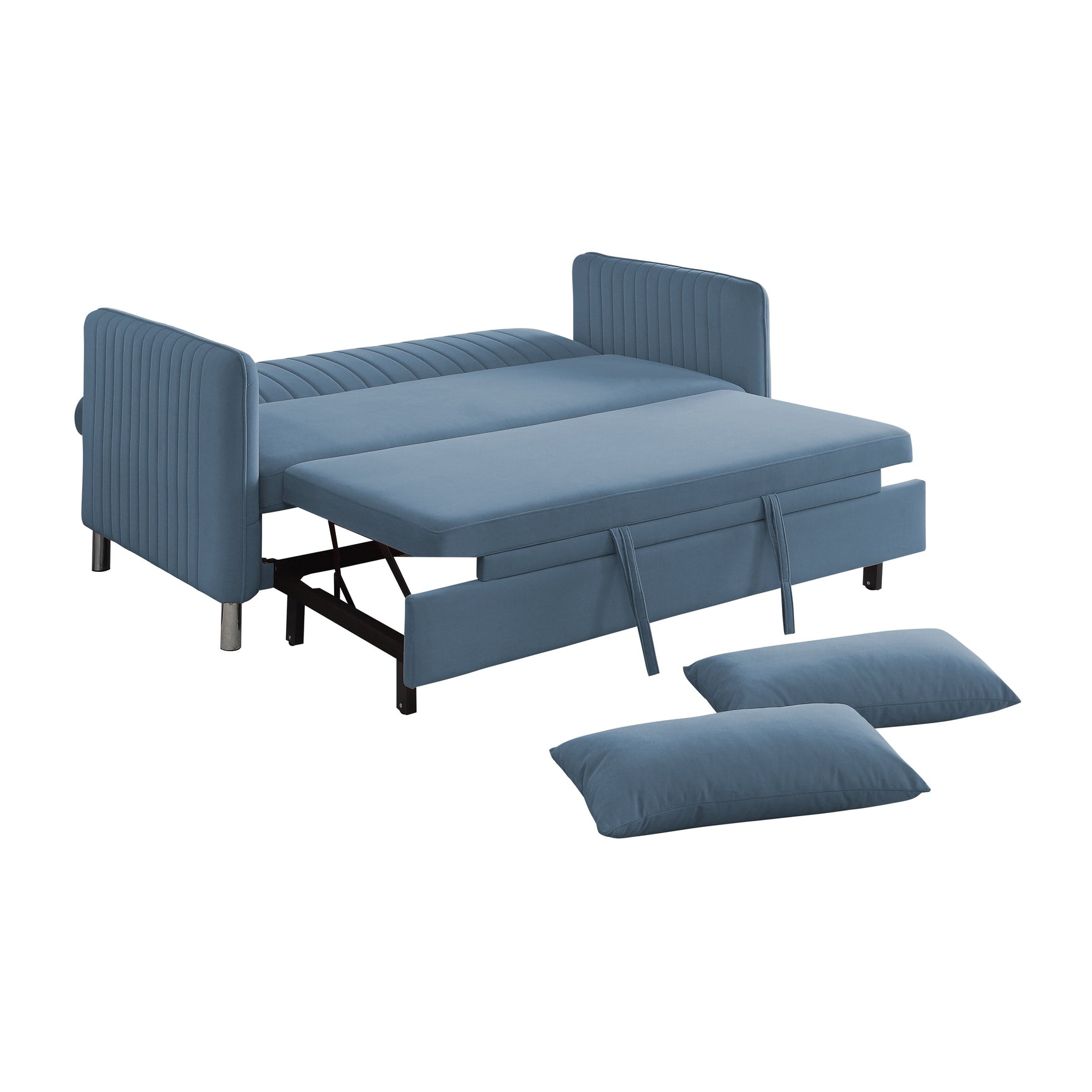 Greenway Blue Convertible Studio Sofa with Pull-Out Bed - Ornate Home