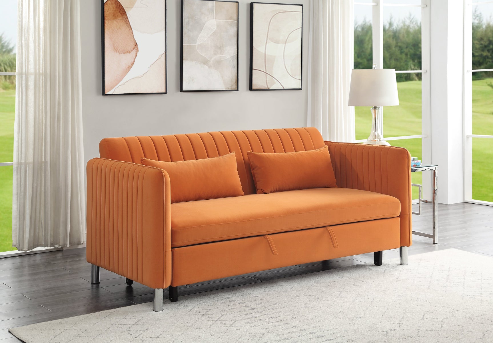 Greenway Orange Convertible Studio Sofa with Pull-Out Bed - Ornate Home
