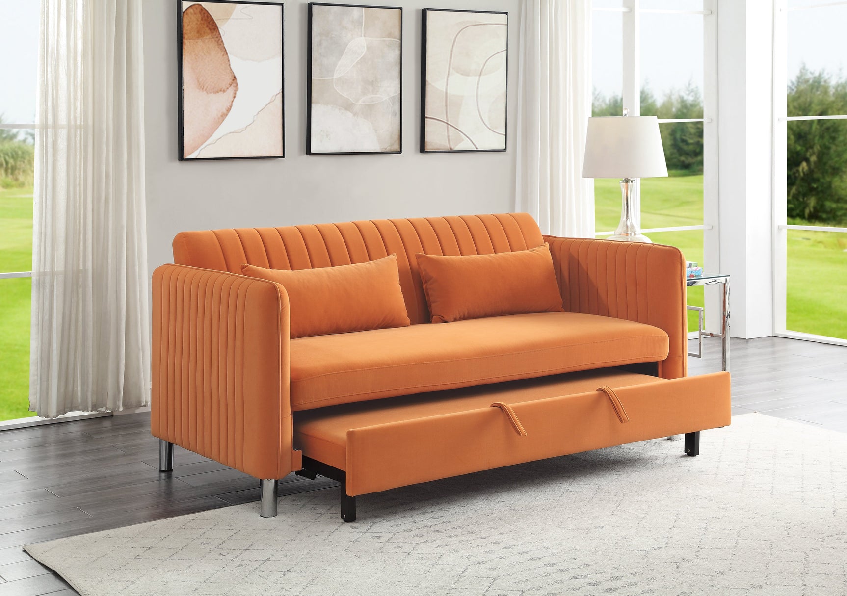 Greenway Orange Convertible Studio Sofa with Pull-Out Bed - Ornate Home