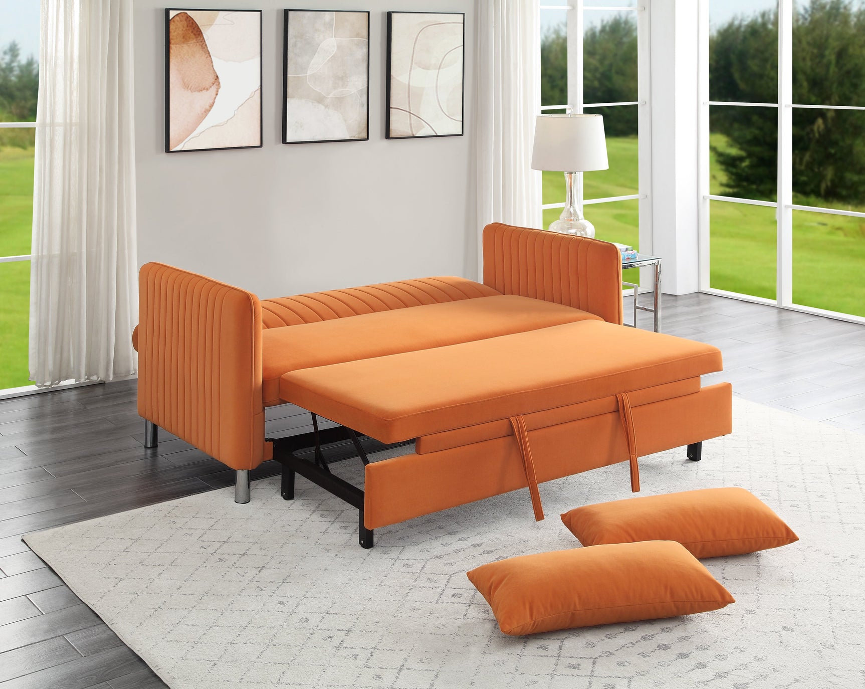 Greenway Orange Convertible Studio Sofa with Pull-Out Bed - Ornate Home