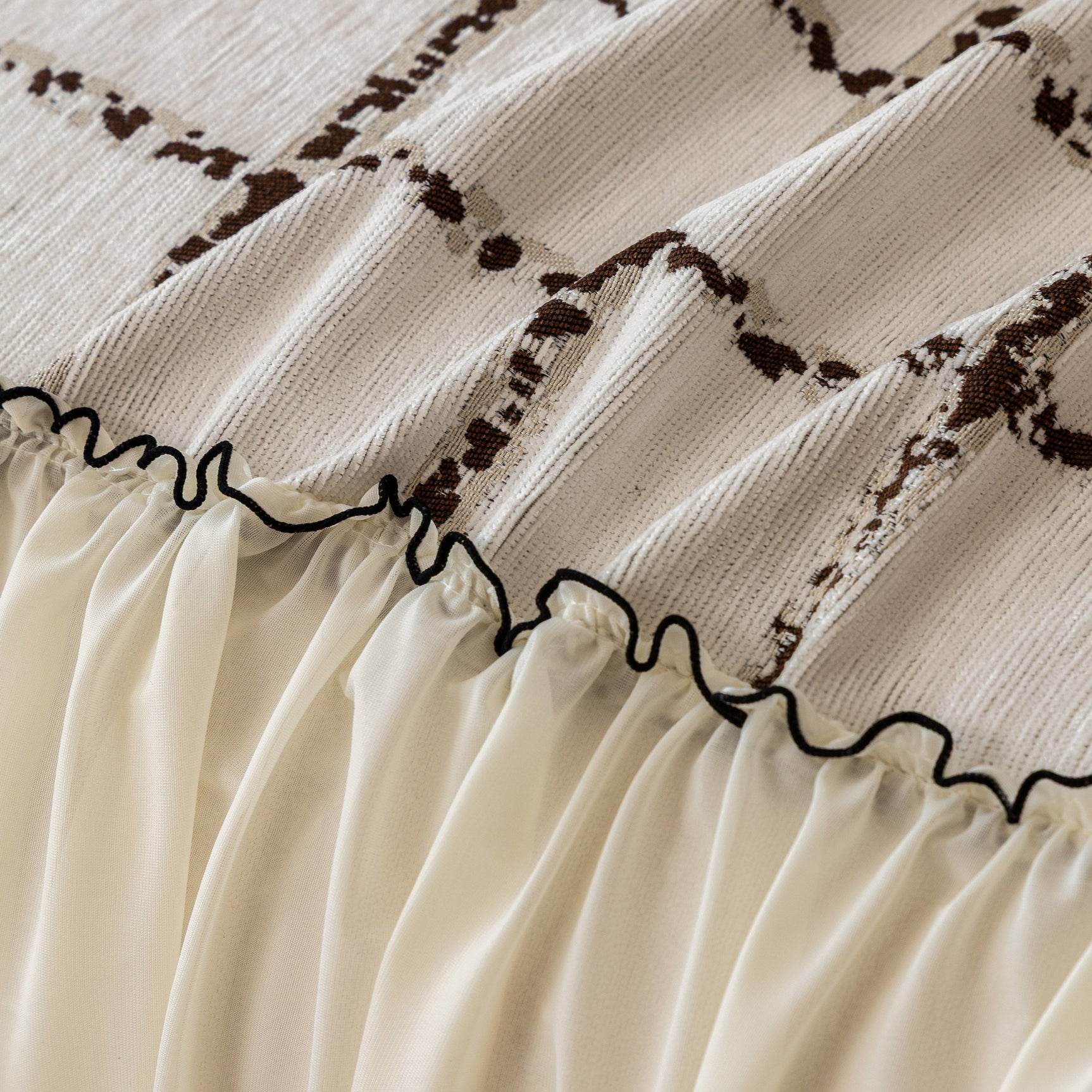 Grid Sofa Cover with Ruffle Skirt – Soft, Decorative, Full-Cover Couch Protector - Ornate Home