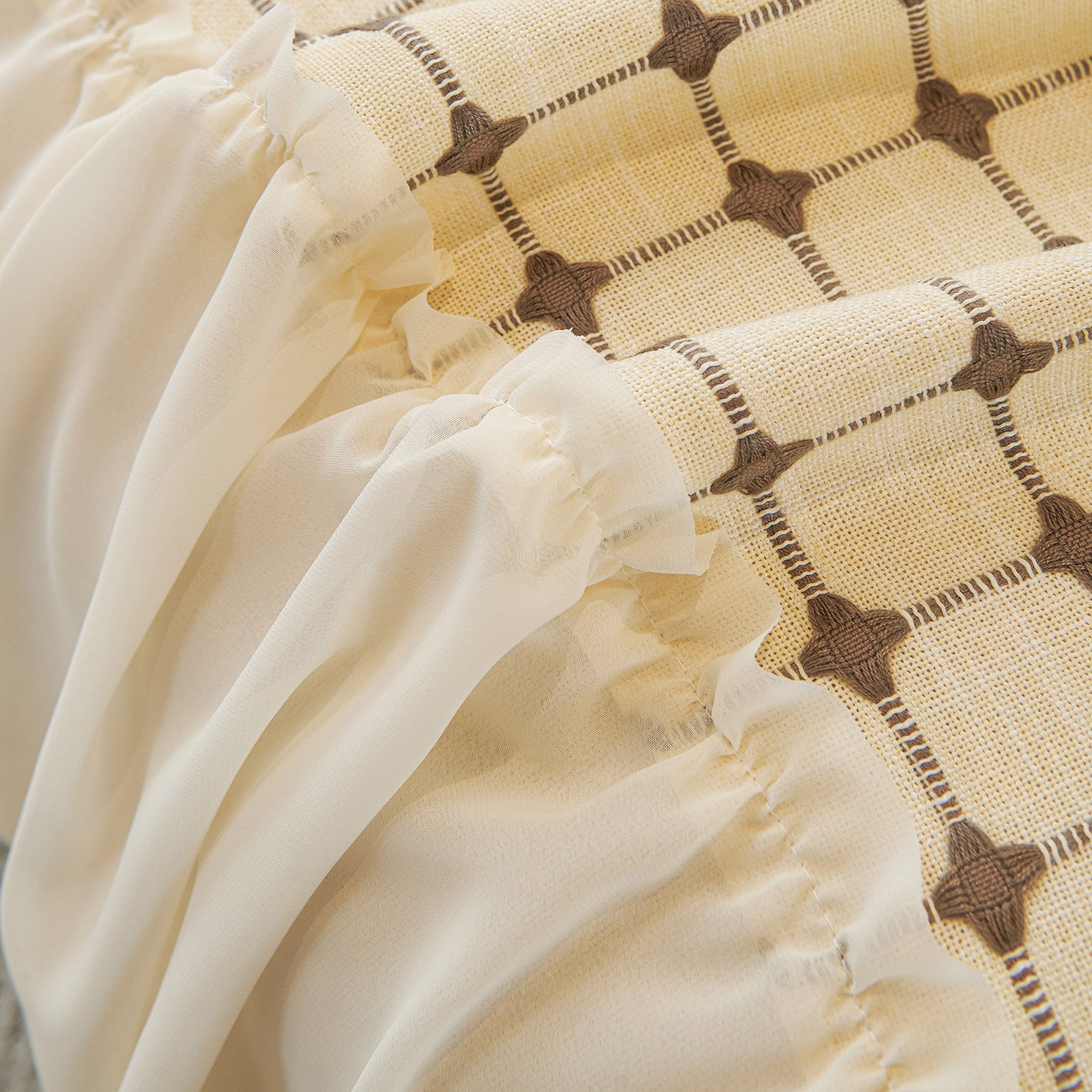 Grid Textured Sofa Cover with Sheer Ruffle Skirt, Pet-Friendly Sofa Throw Slipcover - Ornate Home