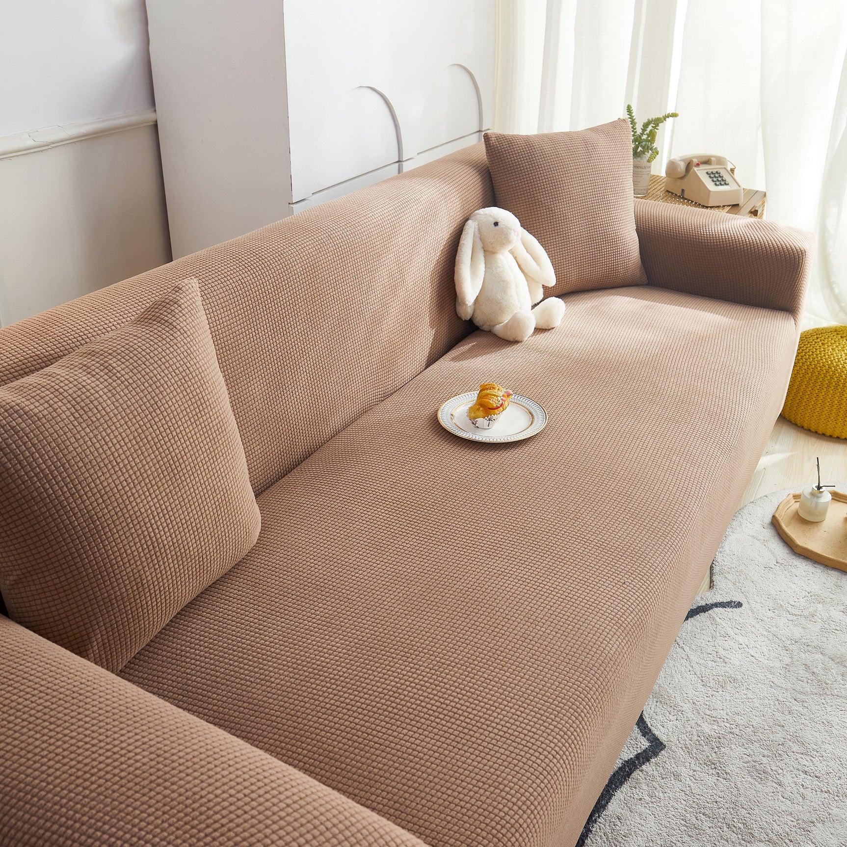 Grid Textured Stretch Sofa Cover, Soft Elastic Slipcover for Couch Protection - Ornate Home