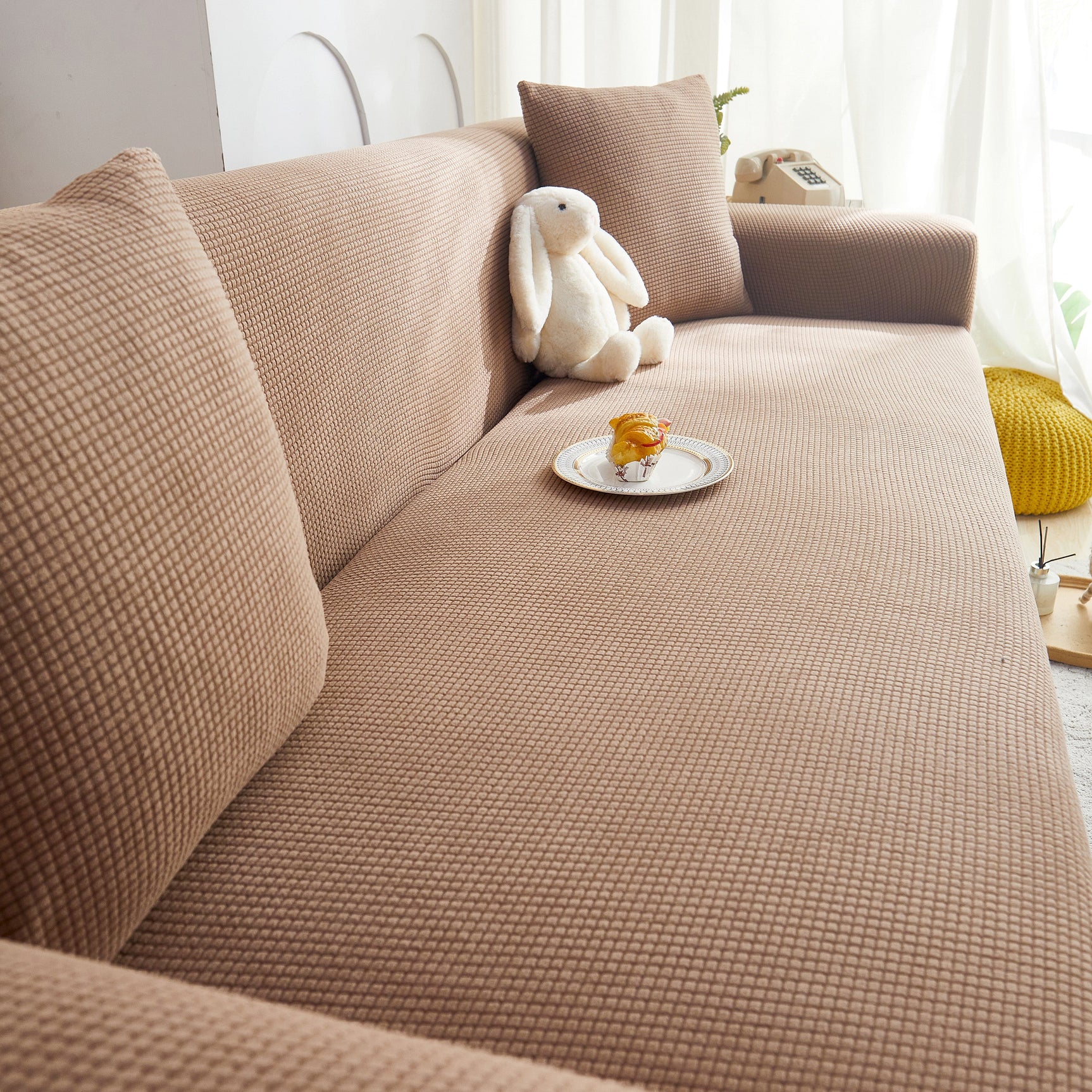 Grid Textured Stretch Sofa Cover, Soft Elastic Slipcover for Couch Protection - Ornate Home
