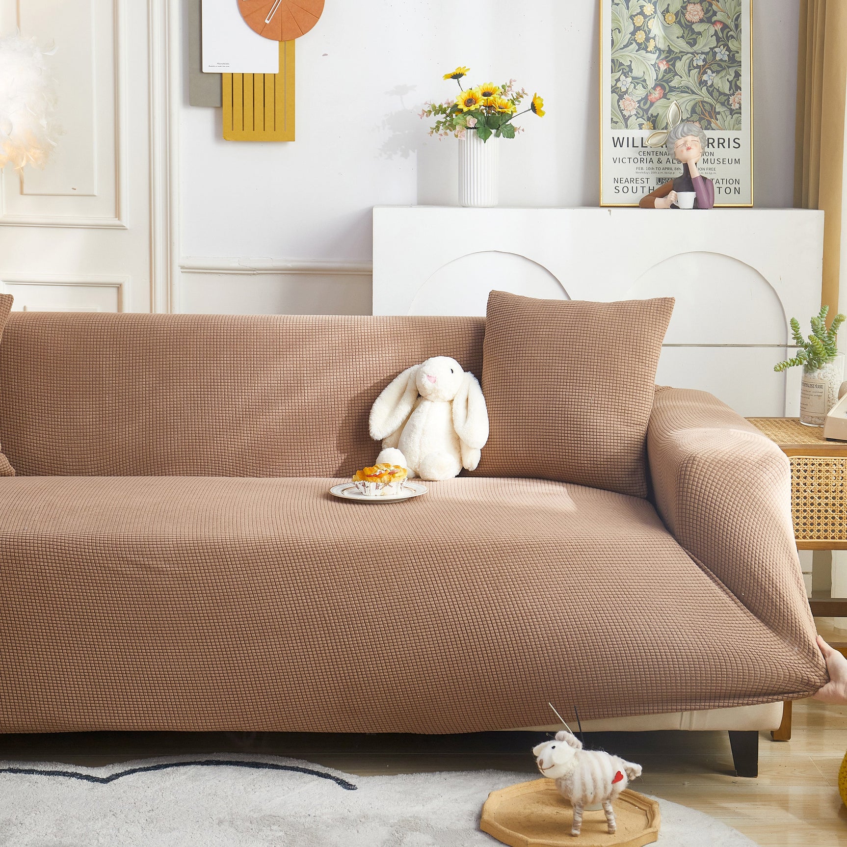 Grid Textured Stretch Sofa Cover, Soft Elastic Slipcover for Couch Protection - Ornate Home