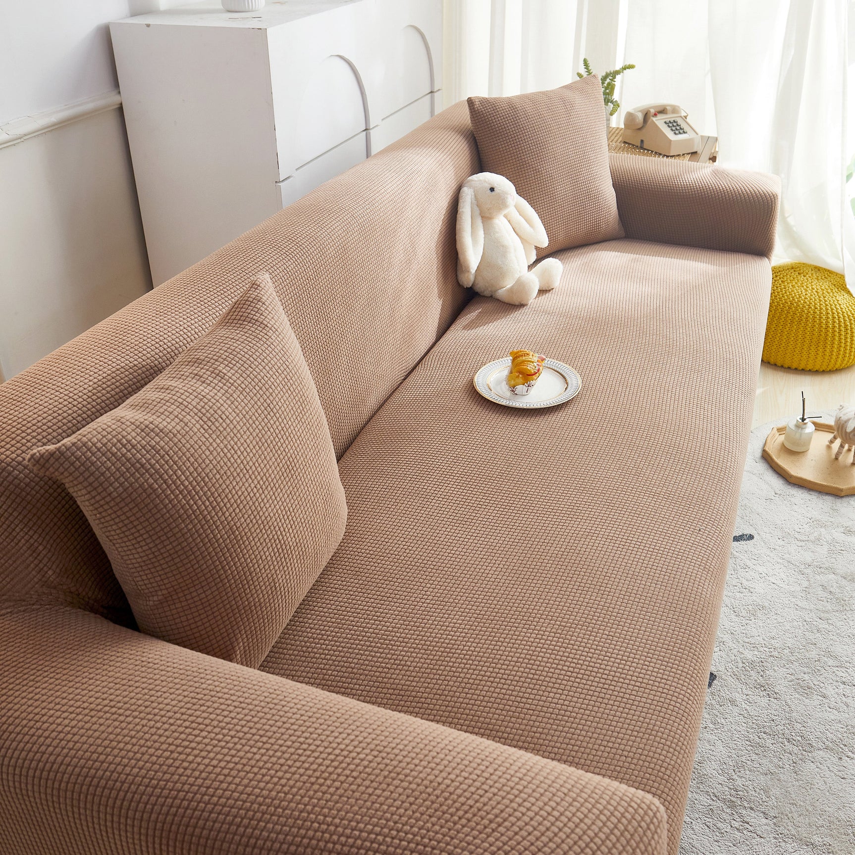 Grid Textured Stretch Sofa Cover, Soft Elastic Slipcover for Couch Protection - Ornate Home