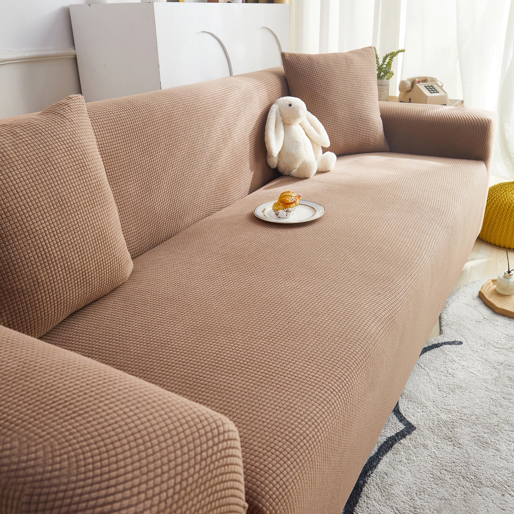Grid Textured Stretch Sofa Cover, Soft Elastic Slipcover for Couch Protection - Ornate Home