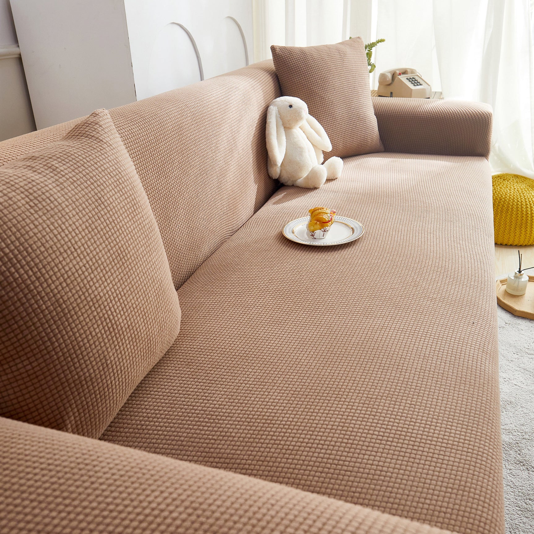 Grid Textured Stretch Sofa Cover, Soft Elastic Slipcover for Couch Protection - Ornate Home