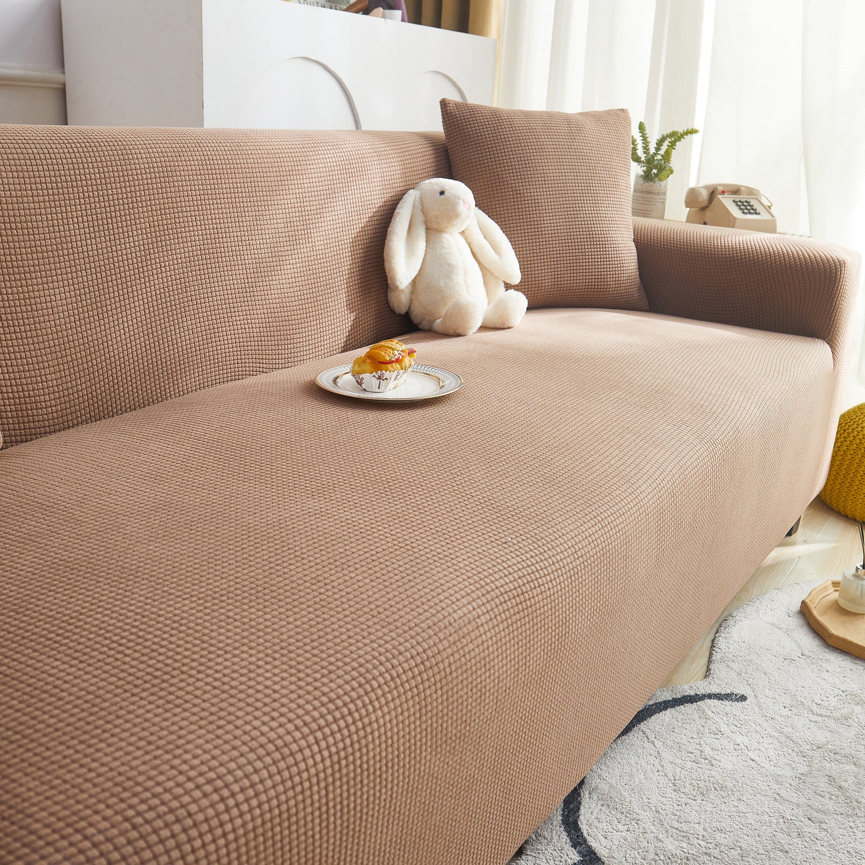 Grid Textured Stretch Sofa Cover, Soft Elastic Slipcover for Couch Protection - Ornate Home