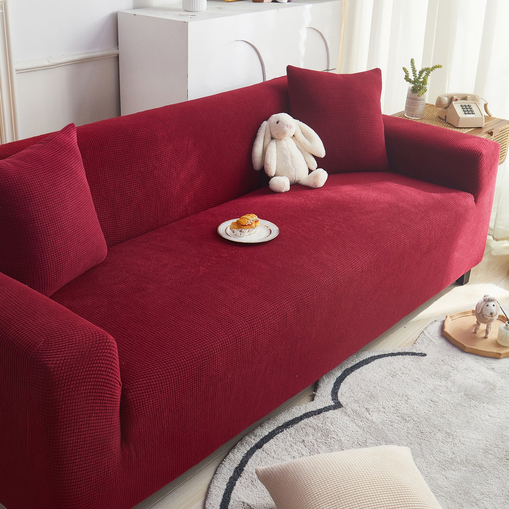 Grid Textured Stretch Sofa Cover, Soft Elastic Slipcover for Couch Protection - Ornate Home