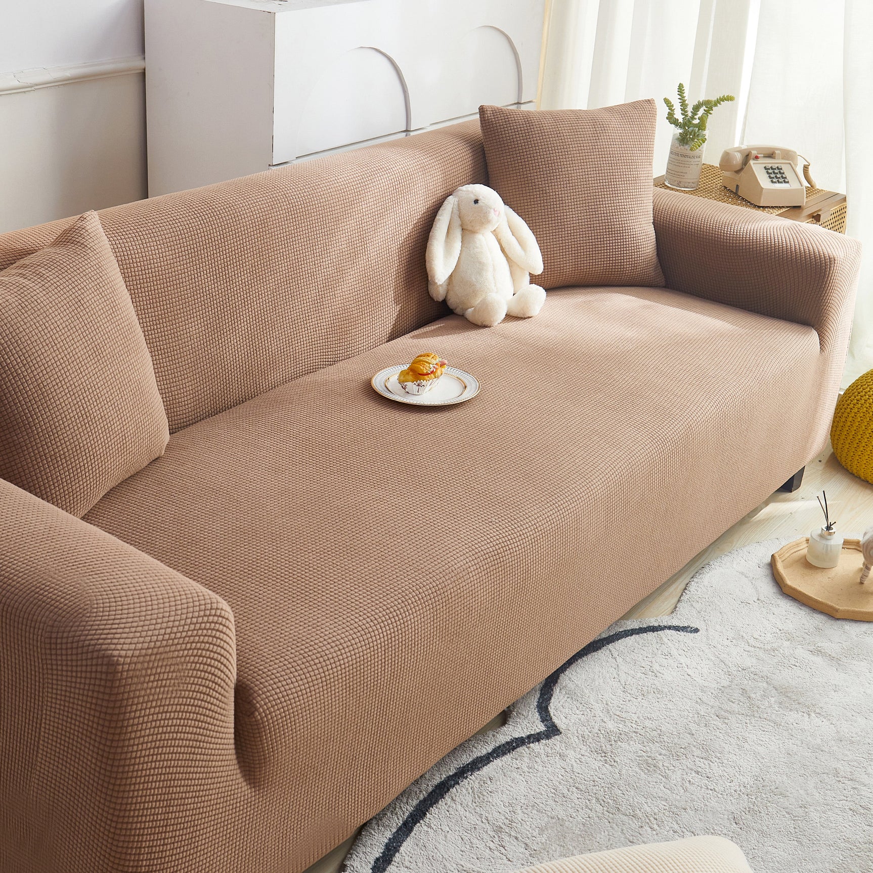 Grid Textured Stretch Sofa Cover, Soft Elastic Slipcover for Couch Protection - Ornate Home