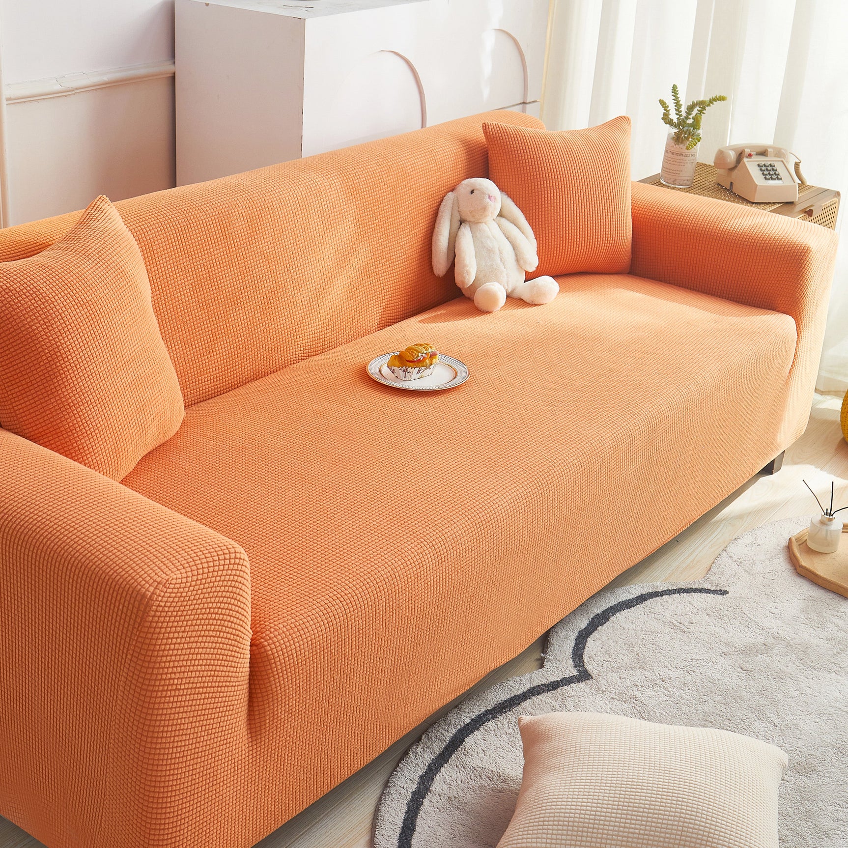 Grid Textured Stretch Sofa Cover, Soft Elastic Slipcover for Couch Protection - Ornate Home