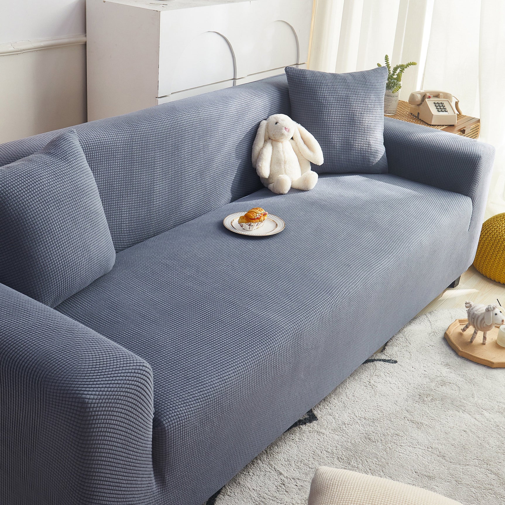 Grid Textured Stretch Sofa Cover, Soft Elastic Slipcover for Couch Protection - Ornate Home