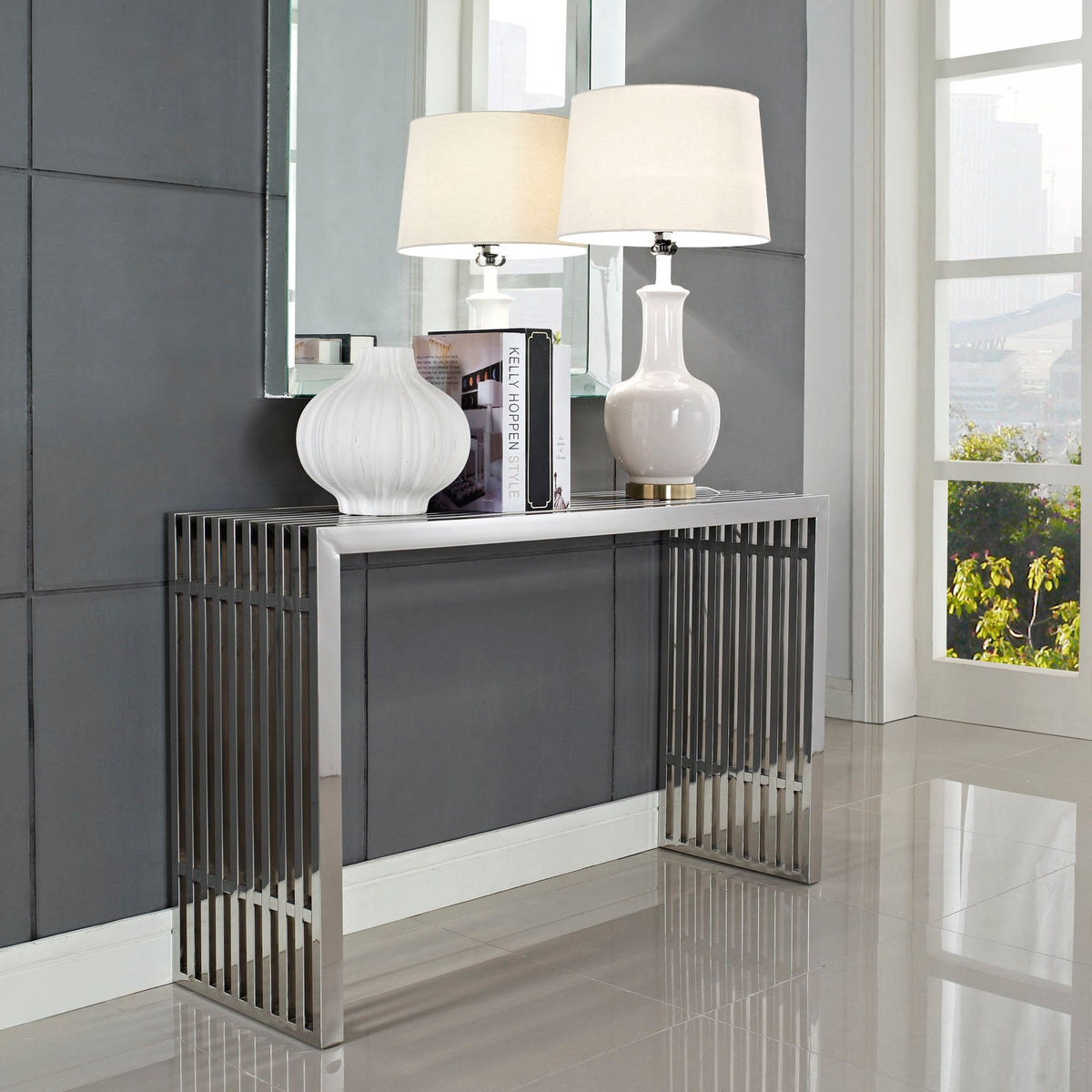 Gridiron Silver Console Table - Ornate Home