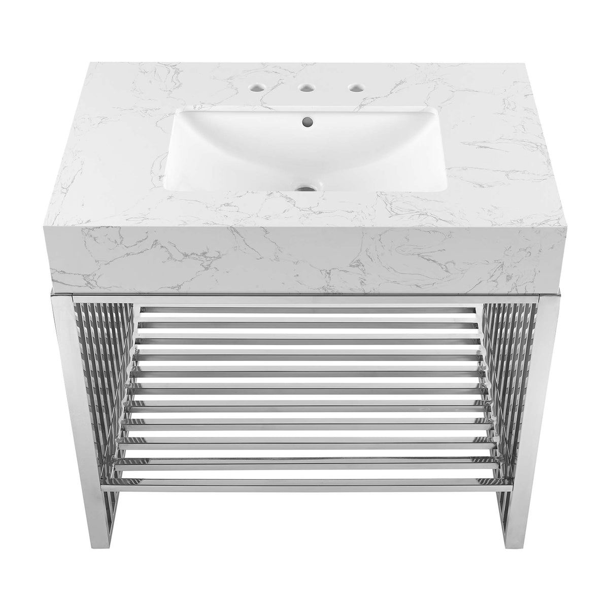 Gridiron White/Silver 36" Bathroom Vanity - Ornate Home