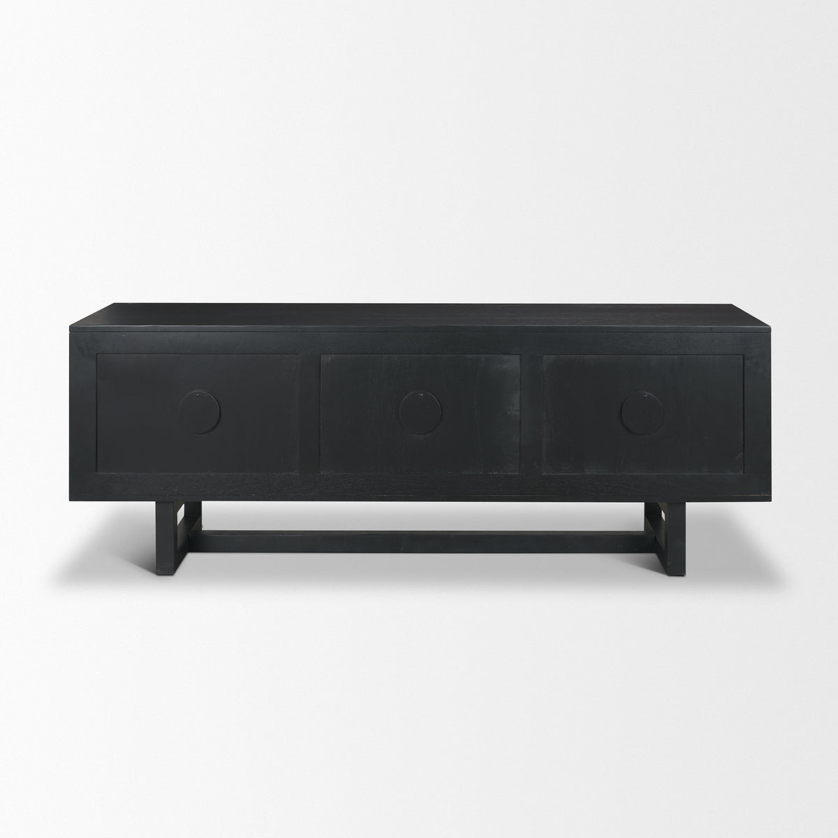 Grier Black 65" Solid Wood Cane Media Console - Ornate Home