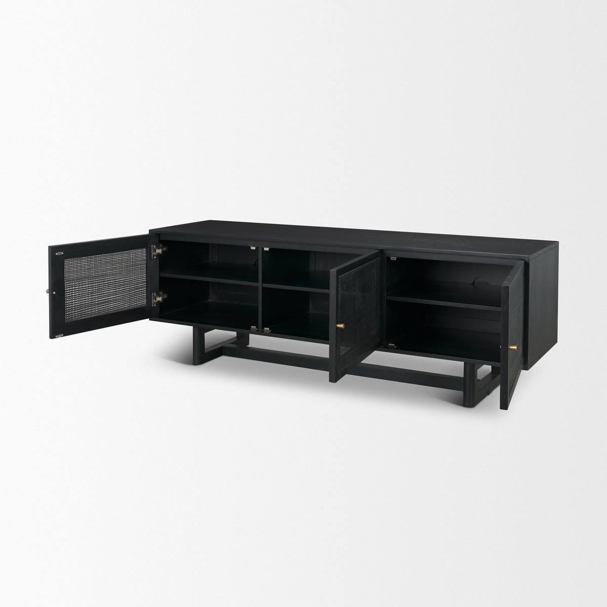 Grier Black 65" Solid Wood Cane Media Console - Ornate Home