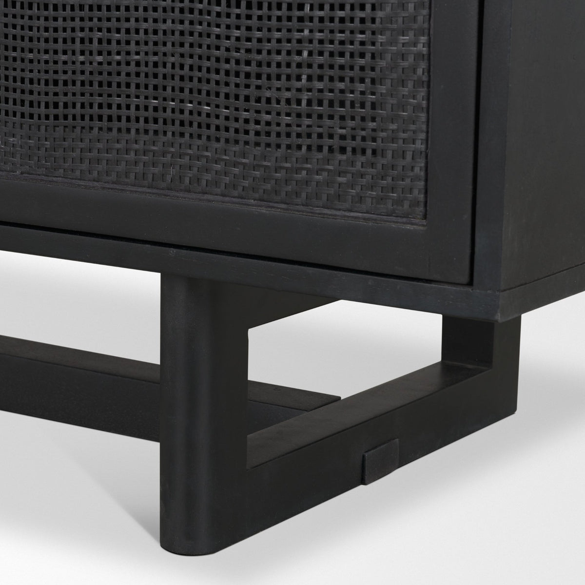 Grier Black 65" Solid Wood Cane Media Console - Ornate Home