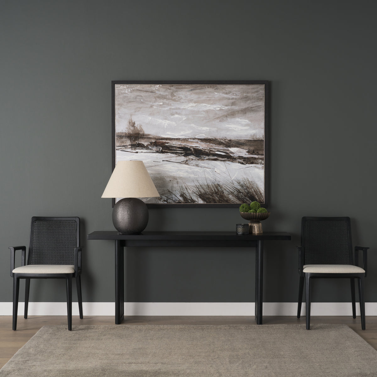 Grier Black 65" Wood Cane Console Table