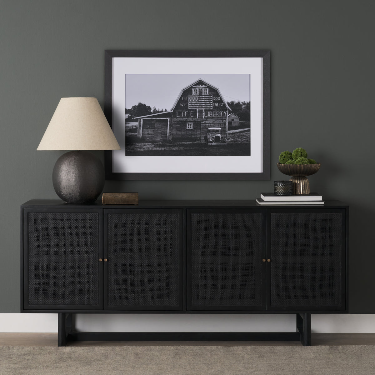 Grier Black 72" Wood Cane Sideboard
