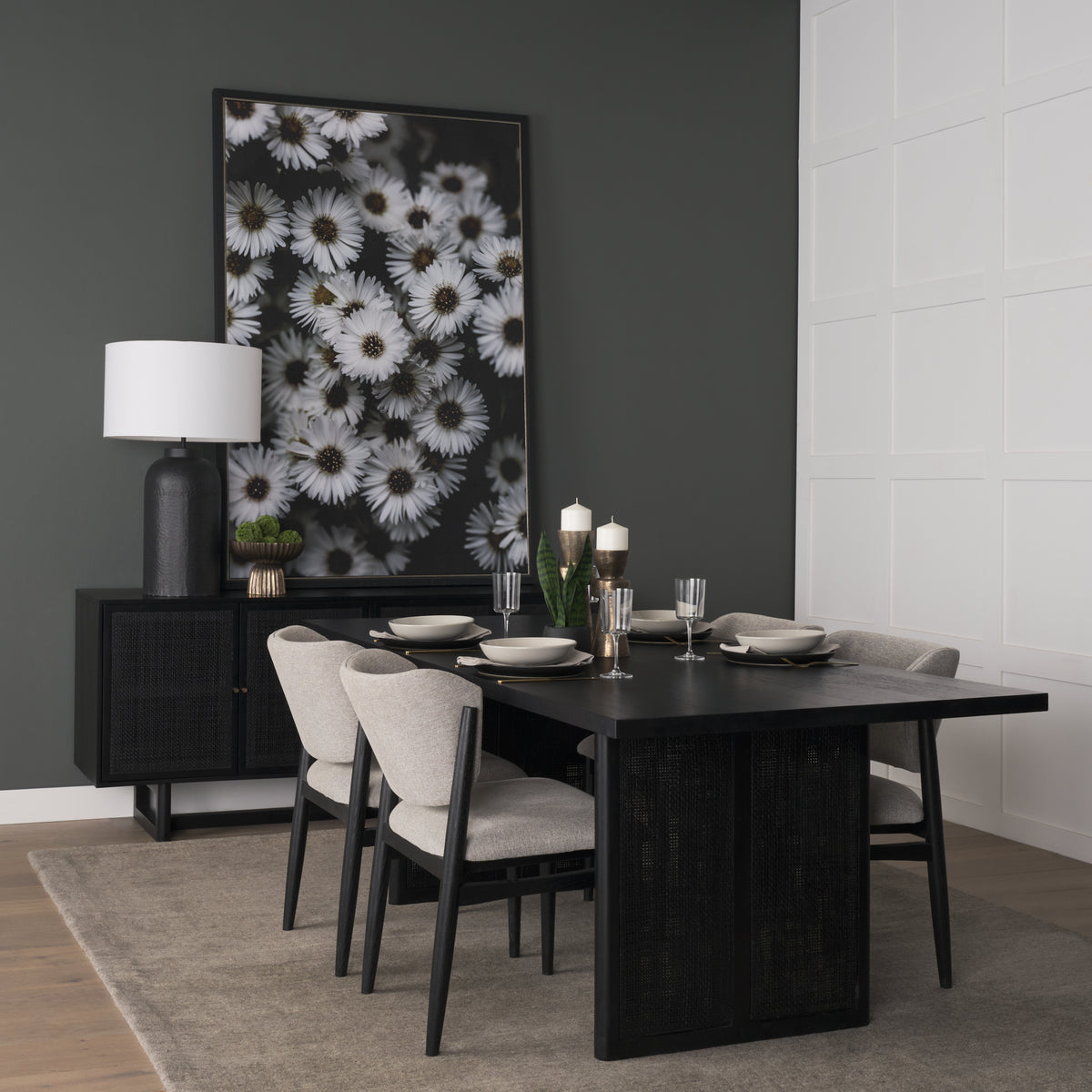 Grier Black 72" Wood Cane Sideboard