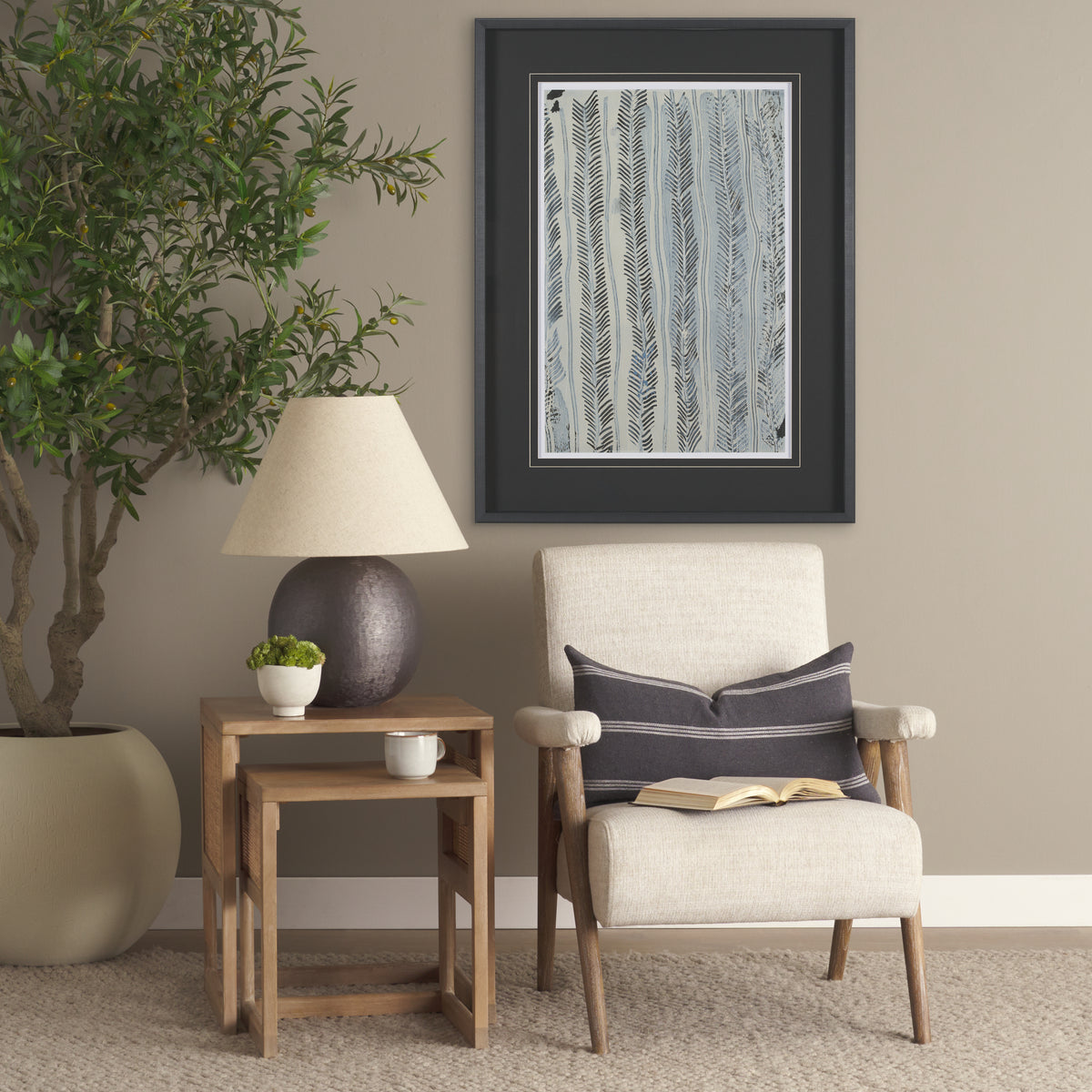 Grier Light Brown Solid Wood with Cane Nesting Accent Tables (Set of 2) - Ornate Home