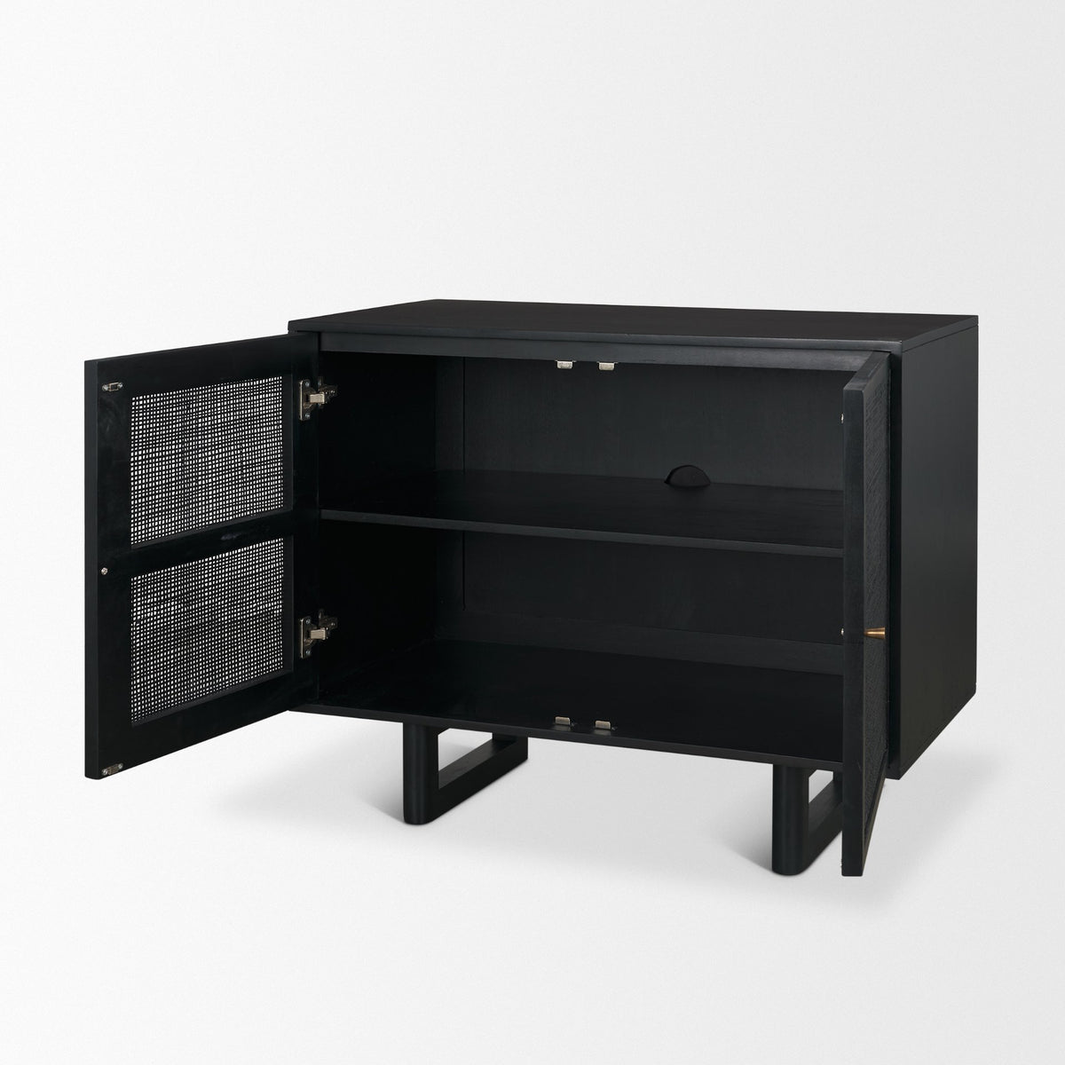 Grier Matte Black Wood Cane Accent Cabinet - Ornate Home