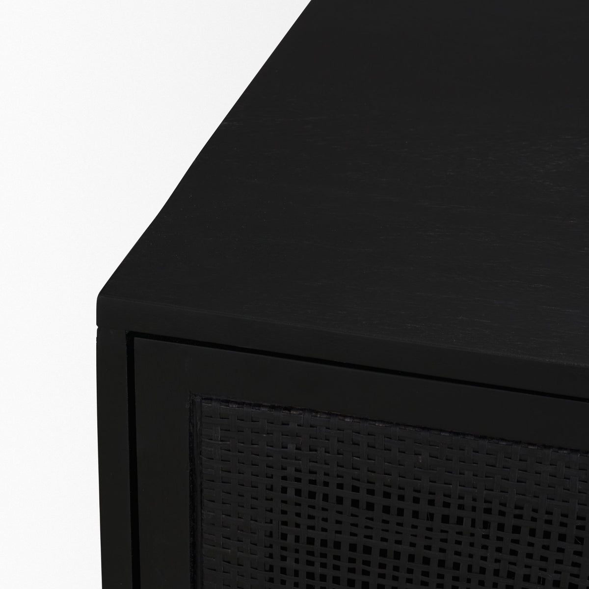 Grier Matte Black Wood Cane Accent Cabinet - Ornate Home