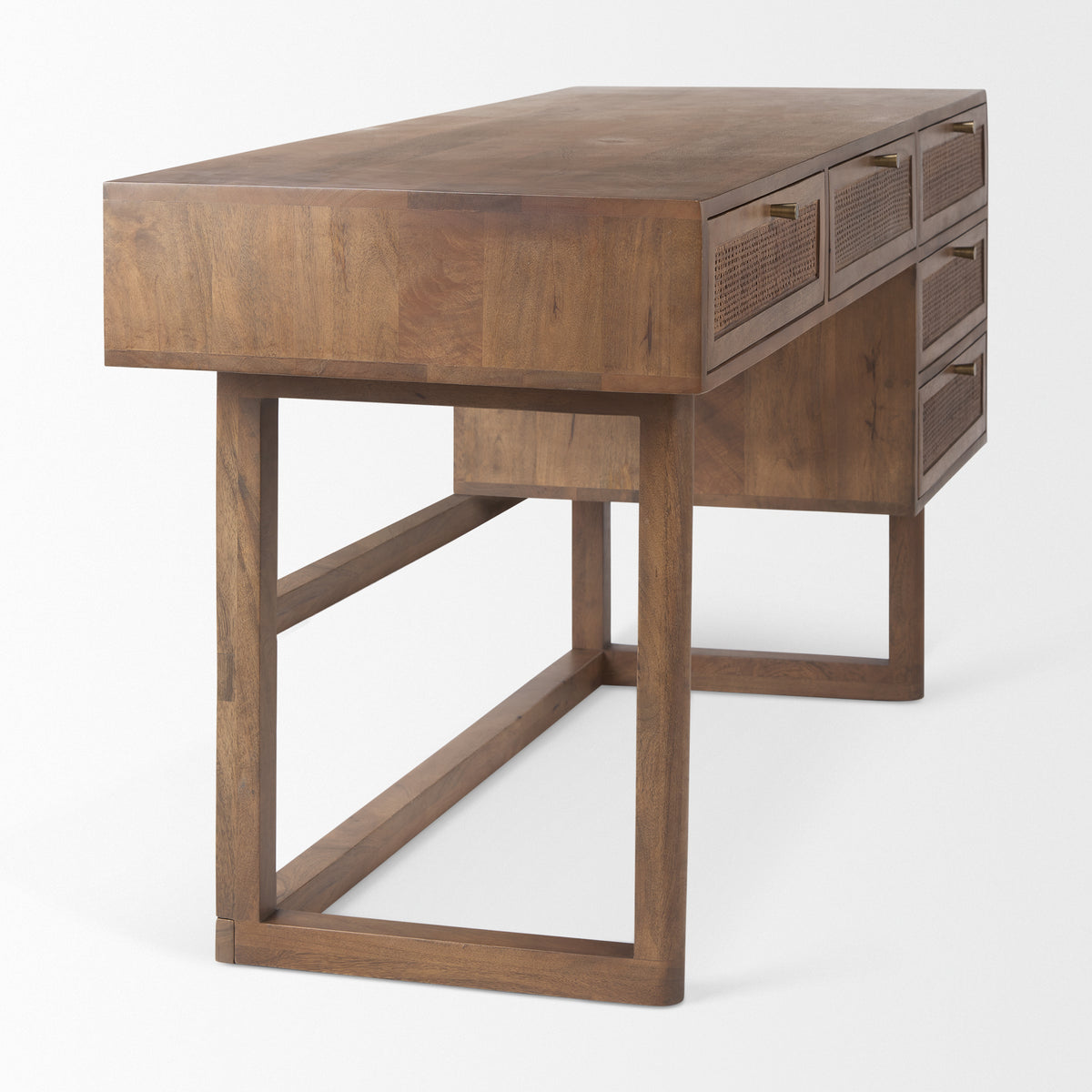 Grier Medium Brown 60" Solid Wood with Cane Office Desk - Ornate Home