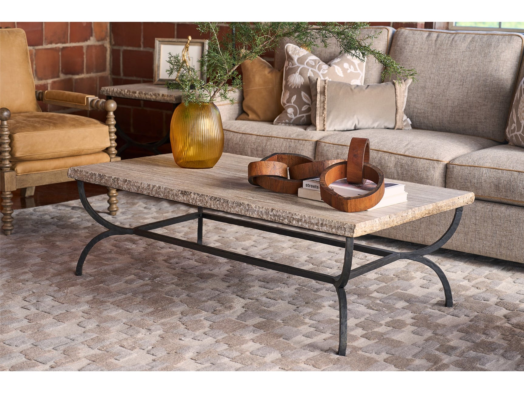 Griffith Park Gray Travertine/Oil Rubbed Bronze Cocktail Table - Ornate Home