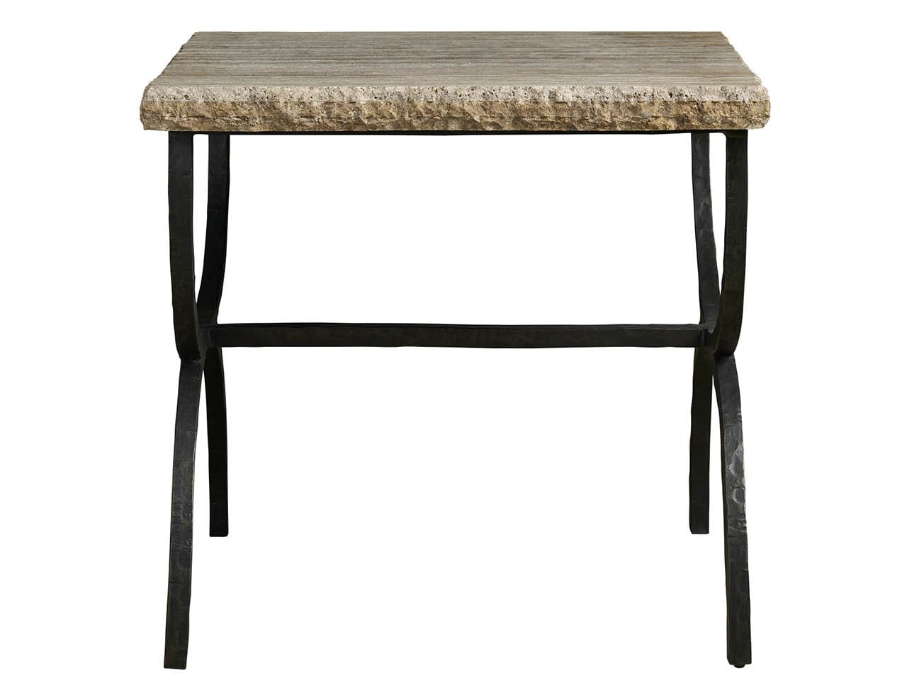 Griffith Park Gray Travertine/Oil Rubbed Bronze End Table - Ornate Home