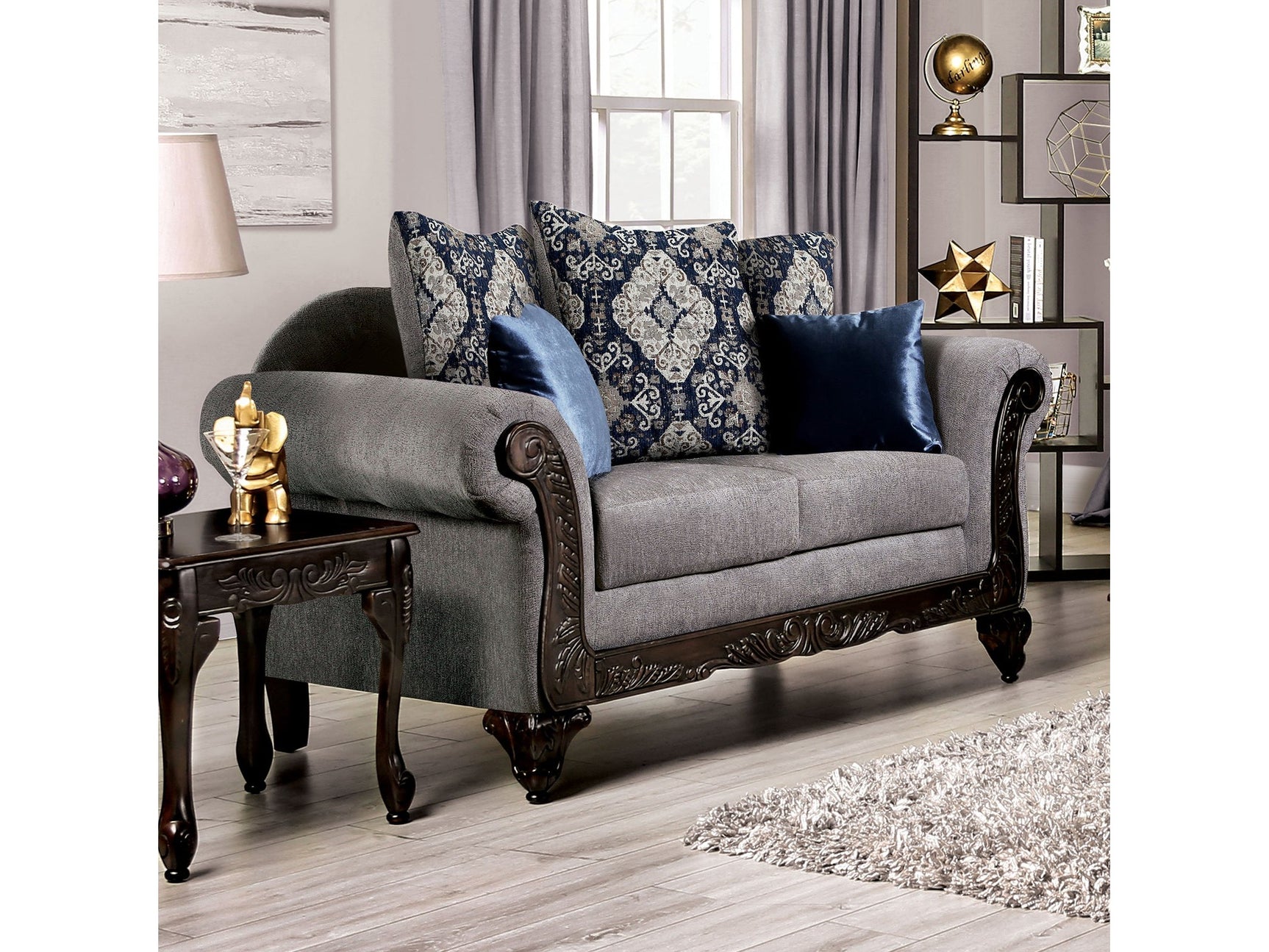 Gustavo Gray/Walnut Loveseat - Ornate Home