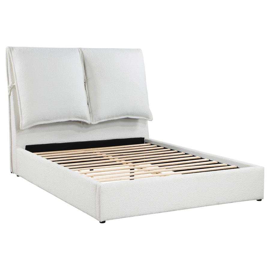 Gwendoline White Uph. Queen Platform Bed w/ Pillow HB - Ornate Home