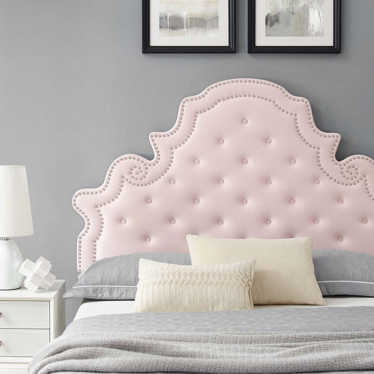 Gwyneth Pink Tufted Performance Velvet Queen Platform Bed - 87x67" - Ornate Home