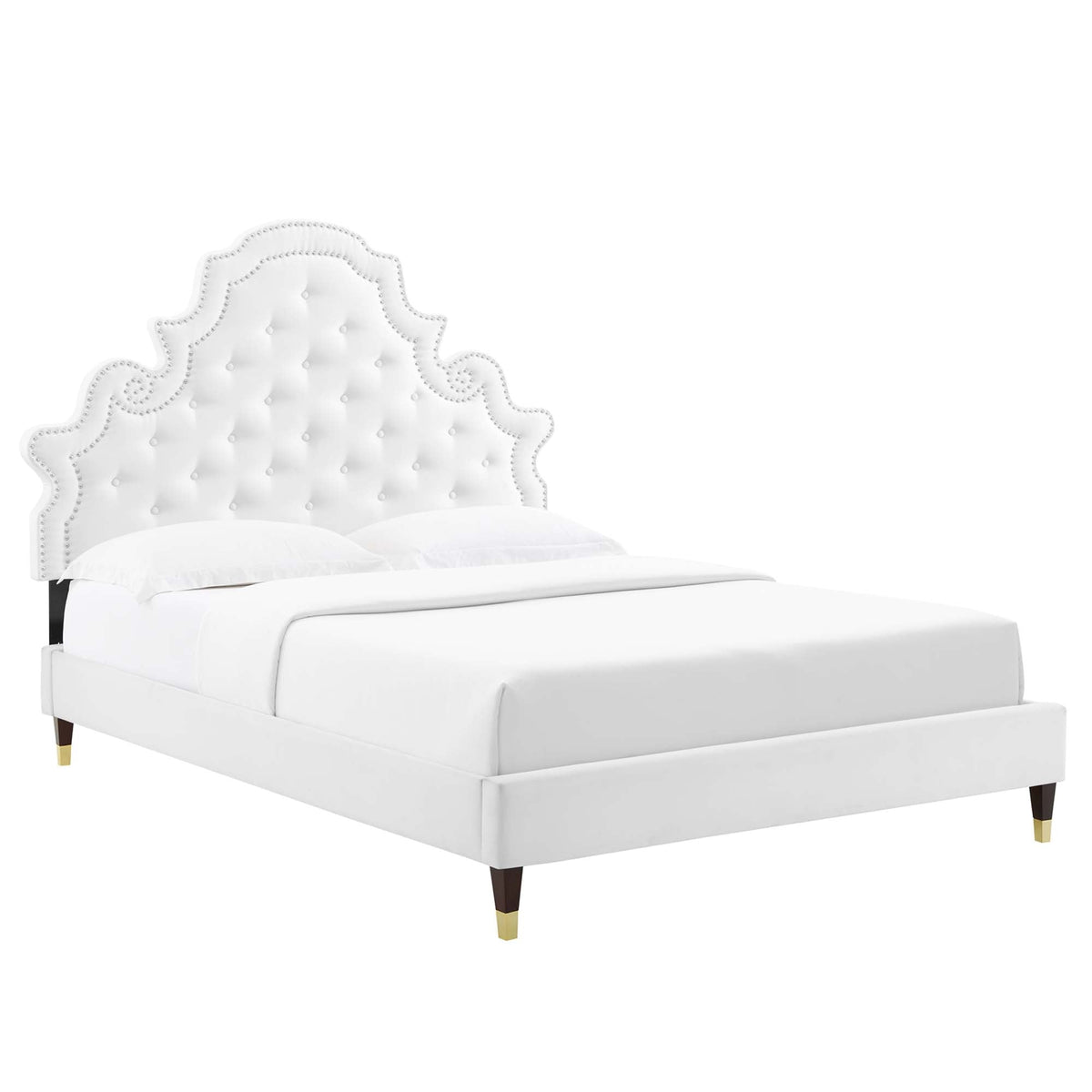 Gwyneth White Tufted Performance Velvet Full Platform Bed - 81.5x67x61" - Ornate Home