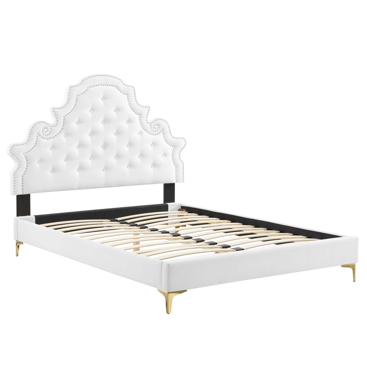 Gwyneth White Tufted Performance Velvet Queen Platform Bed (MOD-6751) - Ornate Home