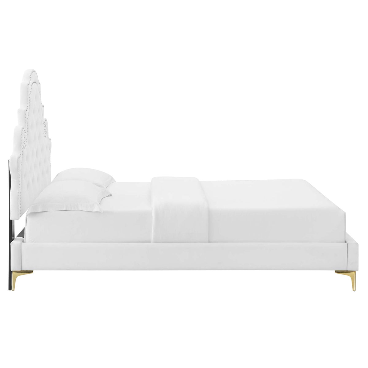 Gwyneth White Tufted Performance Velvet Queen Platform Bed (MOD-6751) - Ornate Home