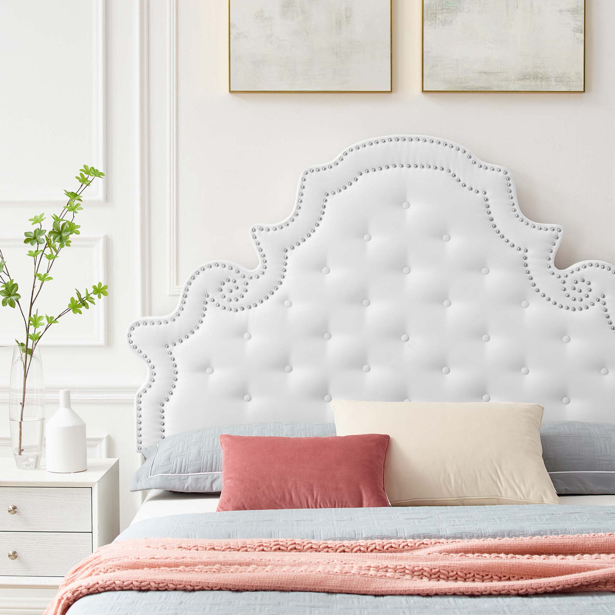 Gwyneth White Tufted Performance Velvet Queen Platform Bed (MOD-6751) - Ornate Home