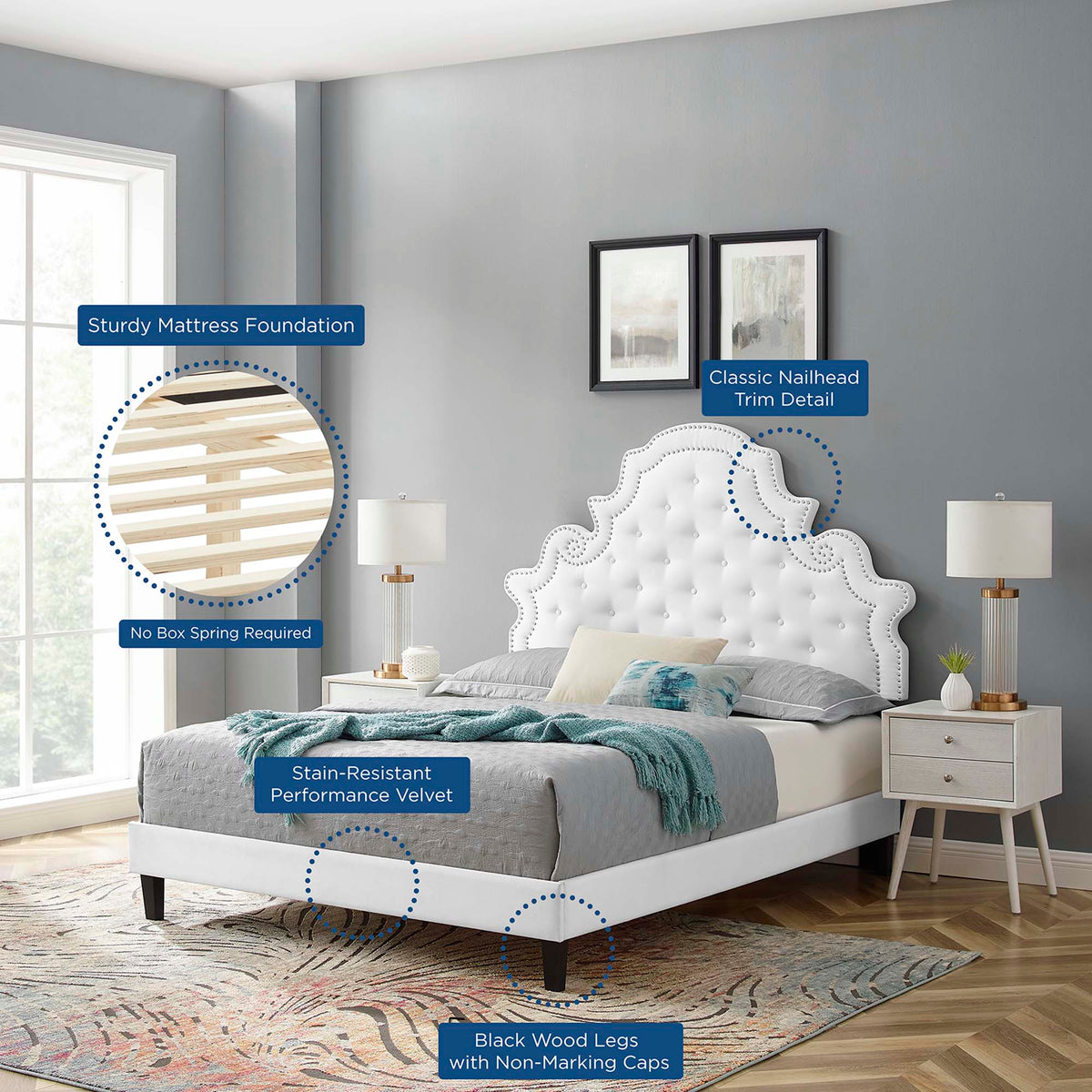 Gwyneth White Tufted Performance Velvet Twin Platform Bed
