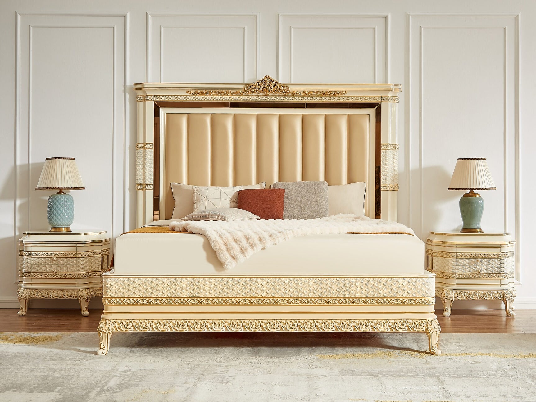 Majesty Ivory/Gold 4-Piece Eastern King Bedroom Set
