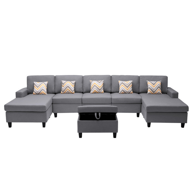 Nolan Gray 152"W Linen Double Chaise Sectional Sofa with Ottoman