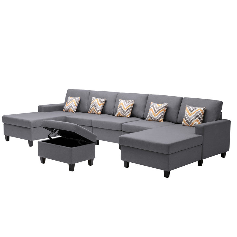 Nolan Gray 152"W Linen Double Chaise Sectional Sofa with Ottoman