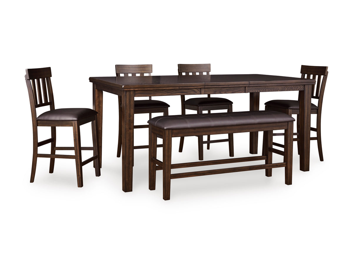 Haddigan Dark Brown Counter Height Dining Table, 4 Barstools and Bench - Ornate Home