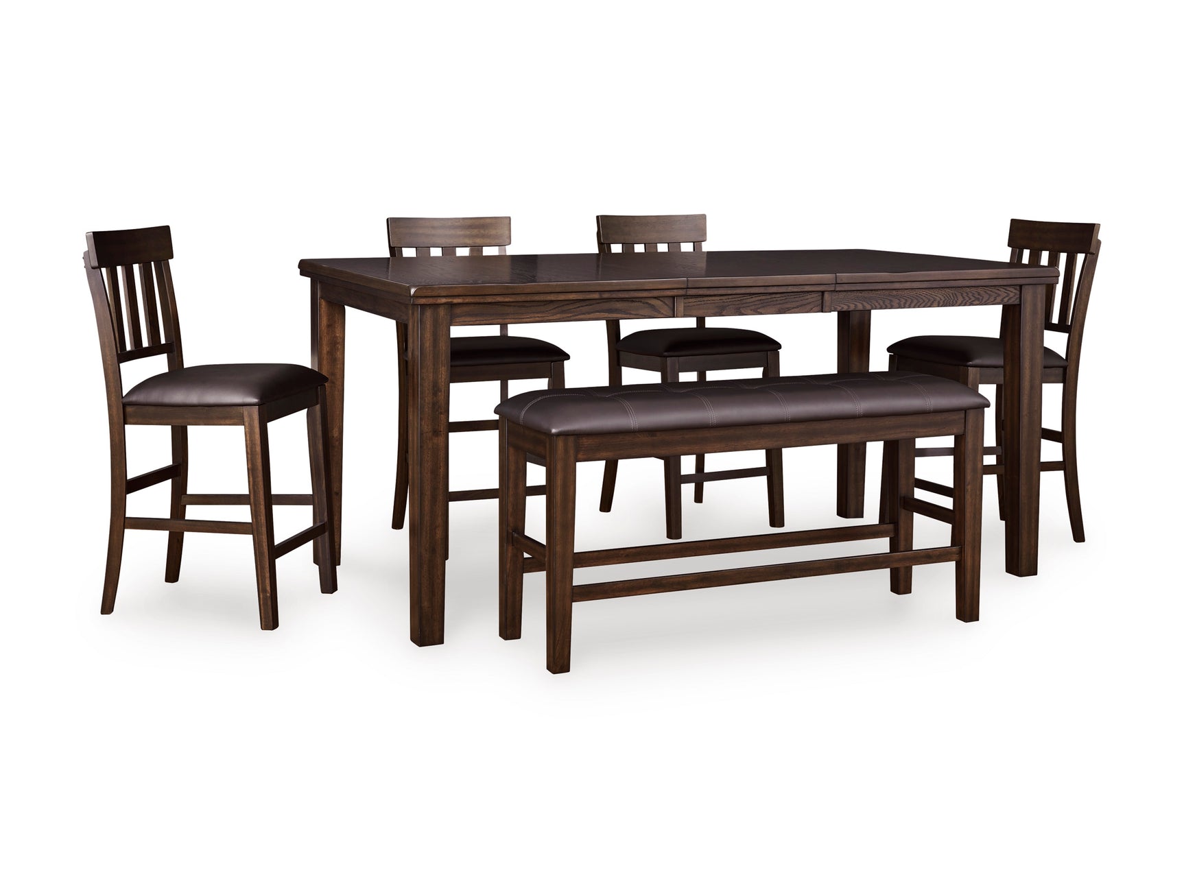 Haddigan Dark Brown Counter Height Dining Table, 4 Barstools and Bench (Online Special Price) - Ornate Home