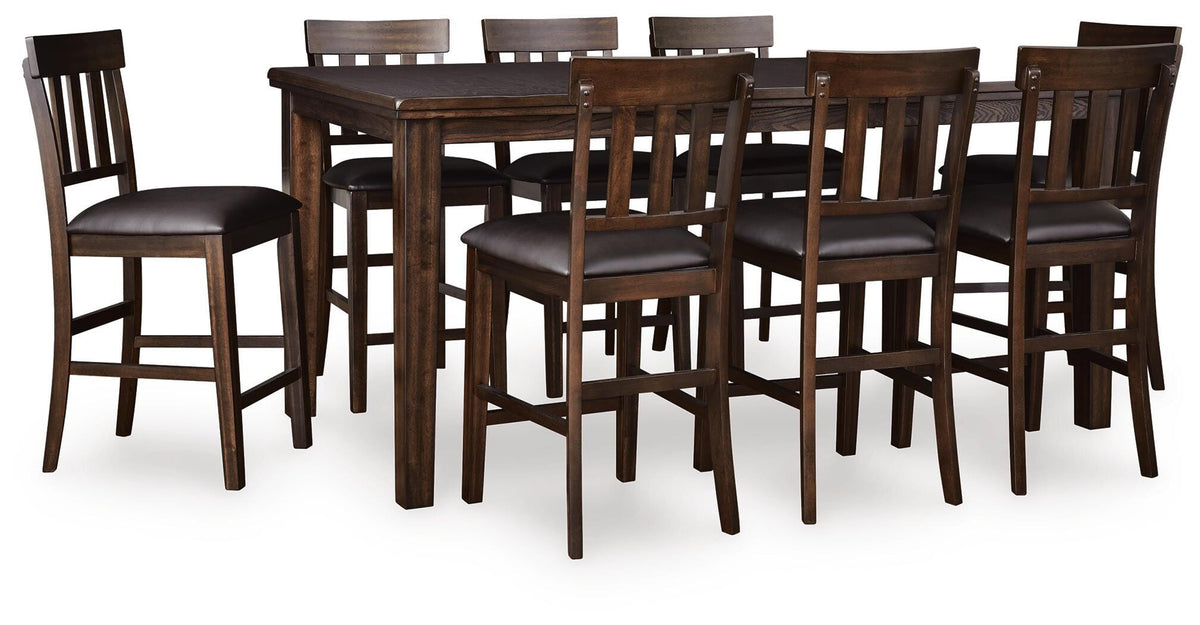 Haddigan Dark Brown Counter Height Extension Table and 8 Barstools - Ornate Home