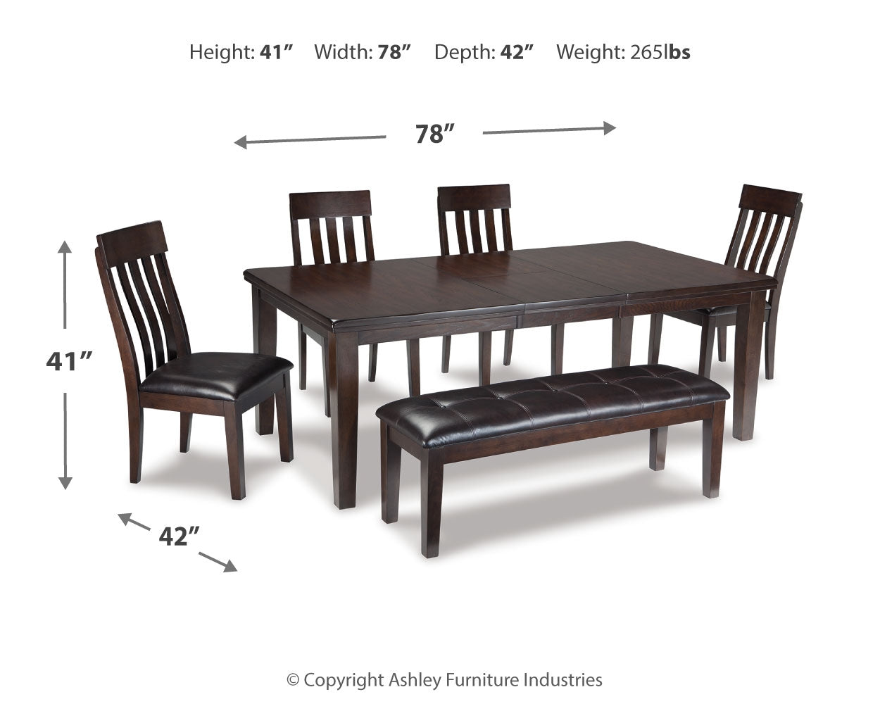 Haddigan Dark Brown Dining Table with 4 Chairs and Bench - Ornate Home