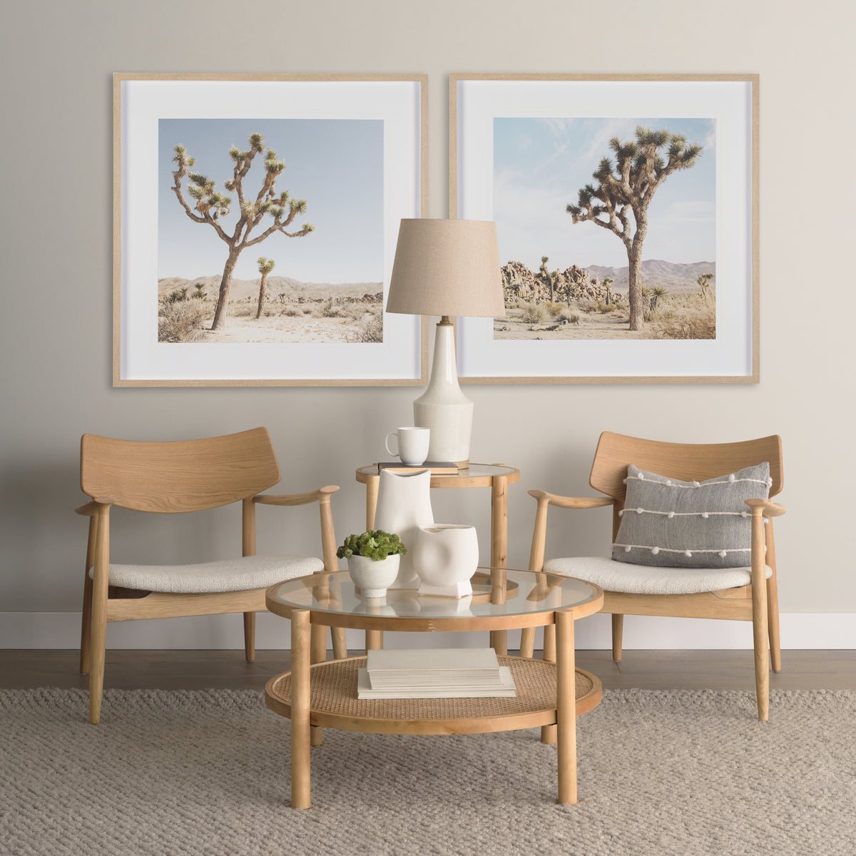 Haggen Light Brown/Cream Oak Wood Fabric Accent Chair