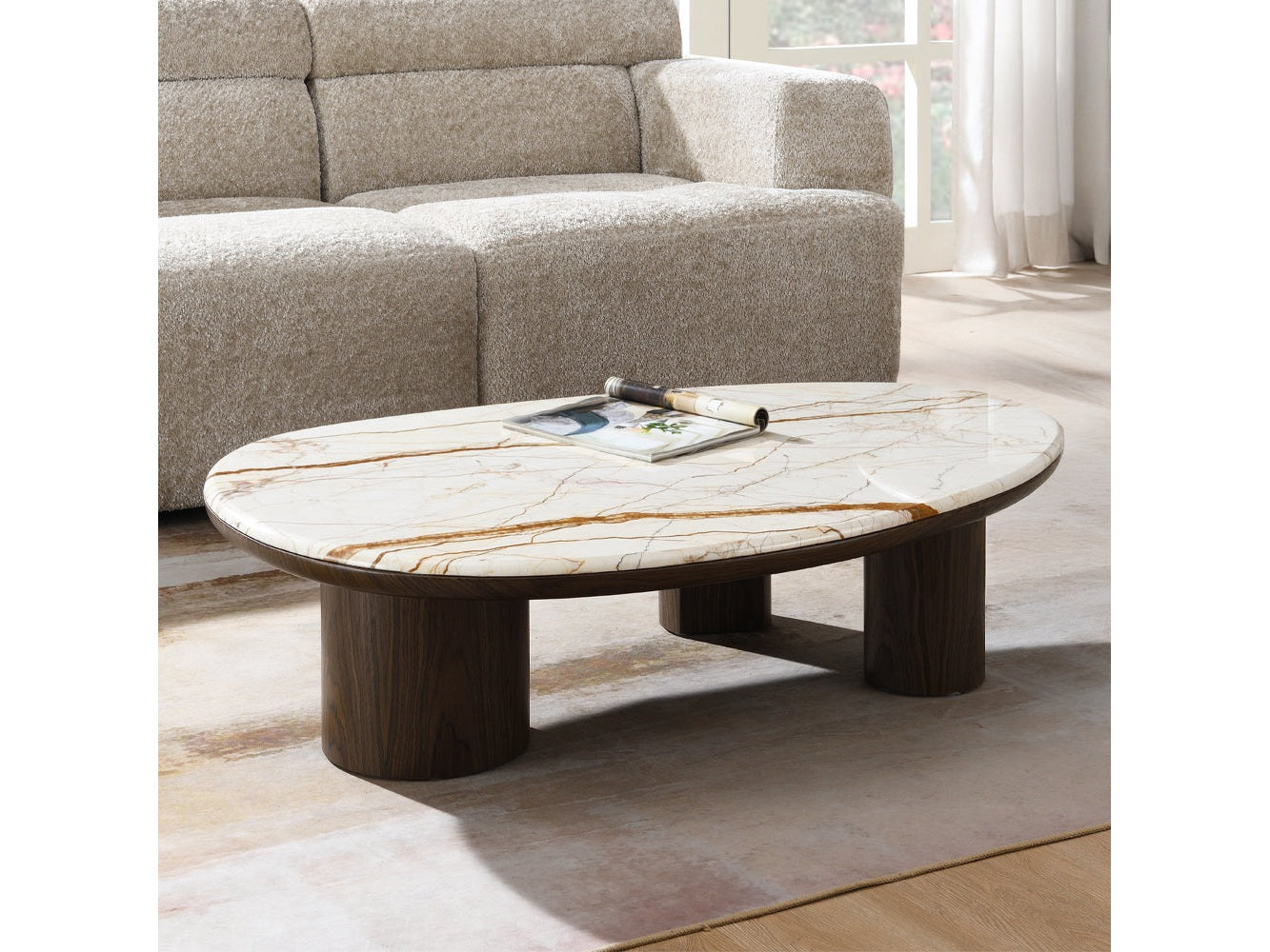 Haidar Natural Marble/Brown Coffee Table - Ornate Home