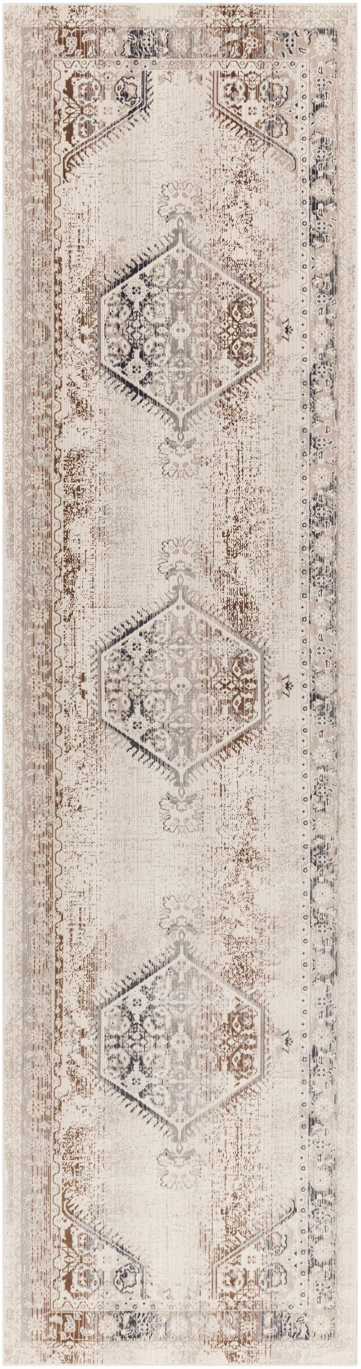Hainesville White Medallion 10' Runner Rug - Clearance - Ornate Home