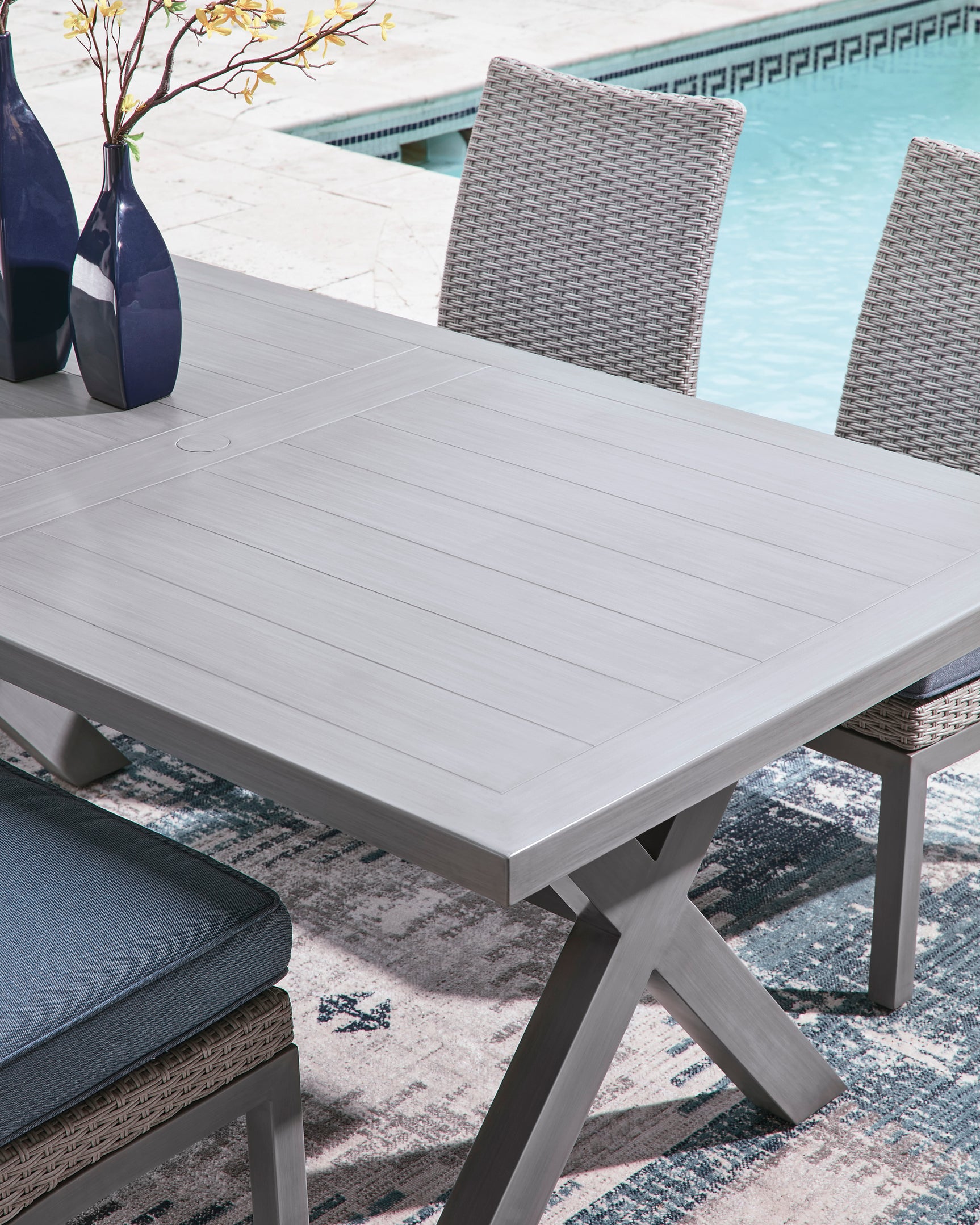 Half Moon Beach Gray RECT Dining Table w/UMB OPT - Ornate Home